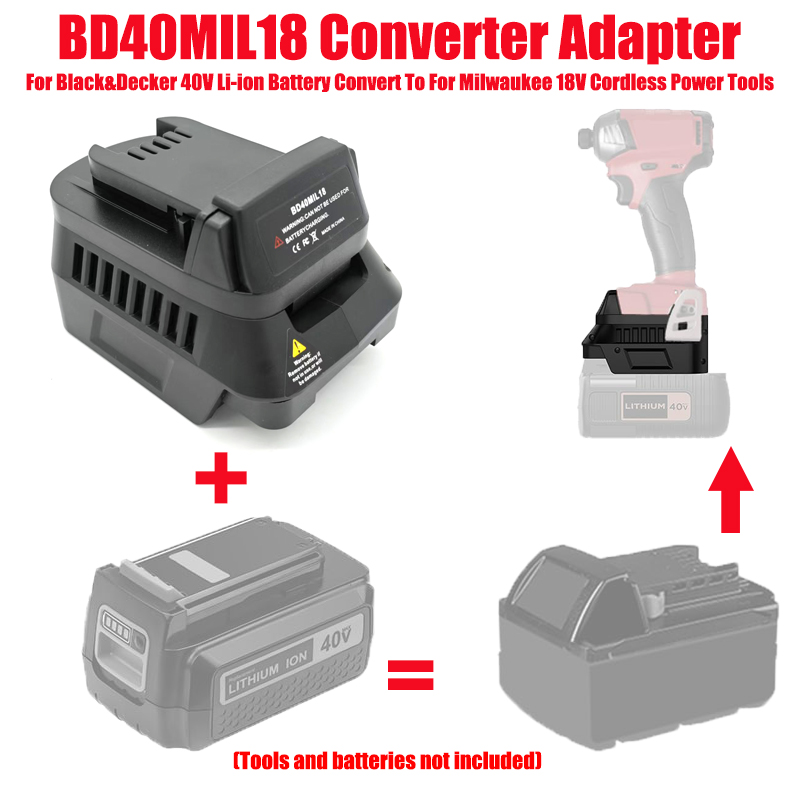 Black+Decker Tool Cordless - สำหรับแบล็คแอนด์เด็คเกอร์ 40V แบตเตอรี่ BD40MIL18 แบตเตอรี่อะแดปเตอร์ใช้งานร่วมกับสำหรับมิลวอกี 18V