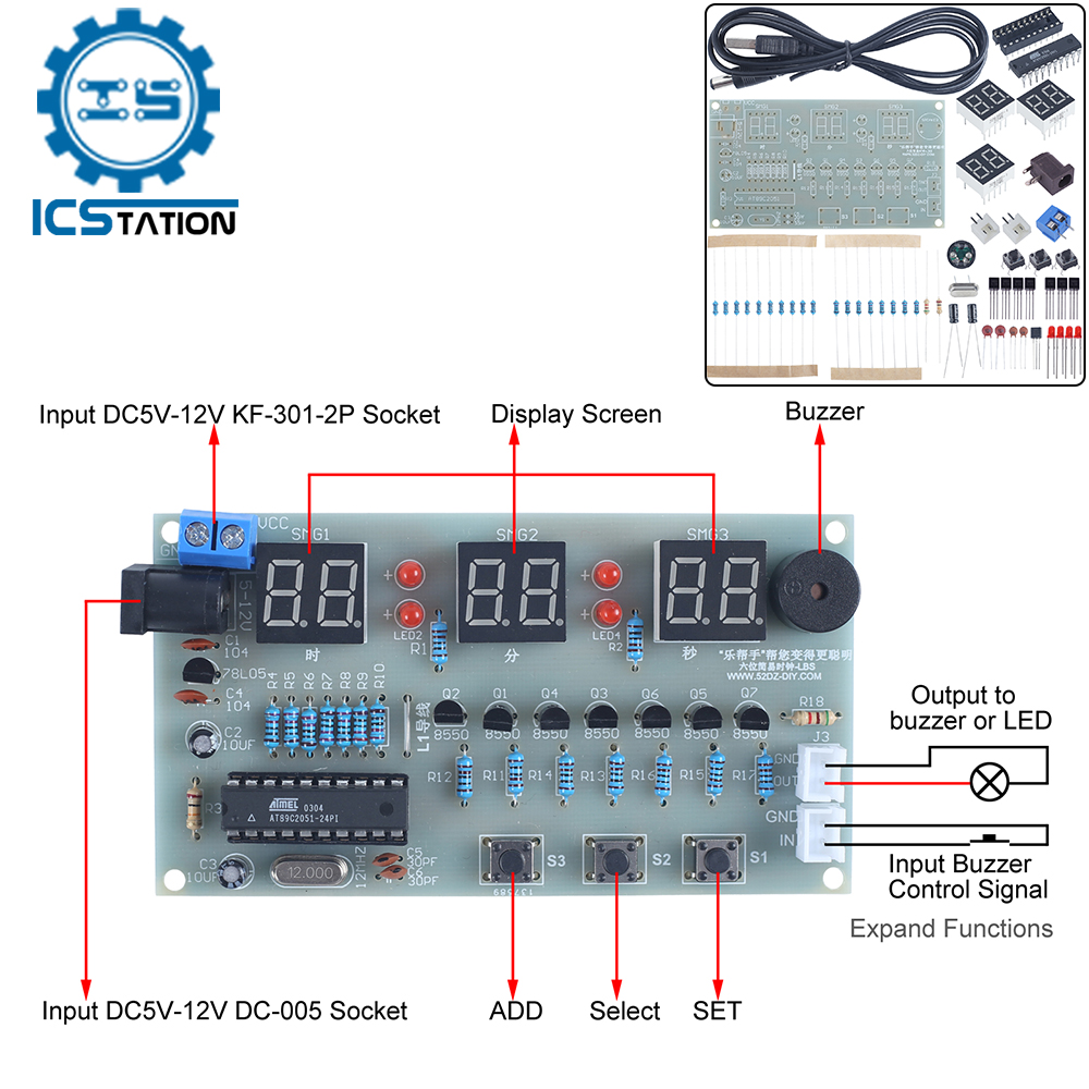 Diy Electronics Learning Kit - DIY ชุดอิเล็กทรอนิกส์6Bit สีแดง LED นาฬิกาปลุกเคาน์เตอร์นับถอยหลังนาฬิกาจับเวลา Soldering